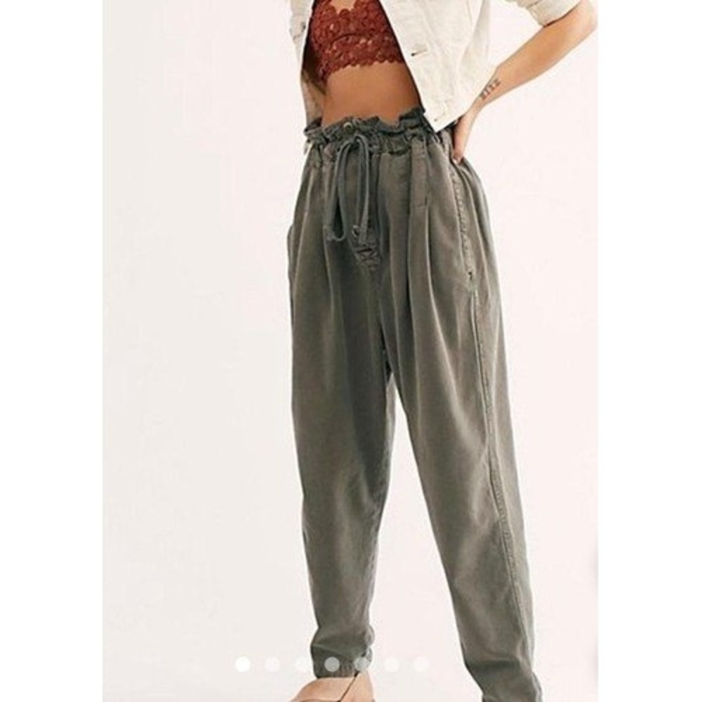Free People Margate Paperbag Pleated Pants Faded Gray High Rise‎ Button Fly XS